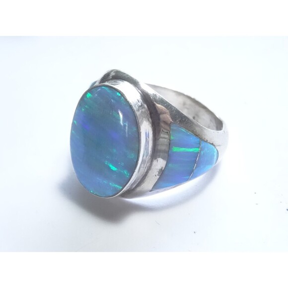 Amazing Azure Opal Sterling Silver Ring by R Begay Sz 9 - Picture 6 of 10
